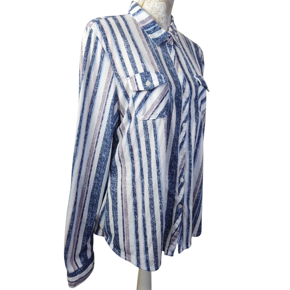 Love Potion Coastal Grandma Beach Striped Blouse Size XL